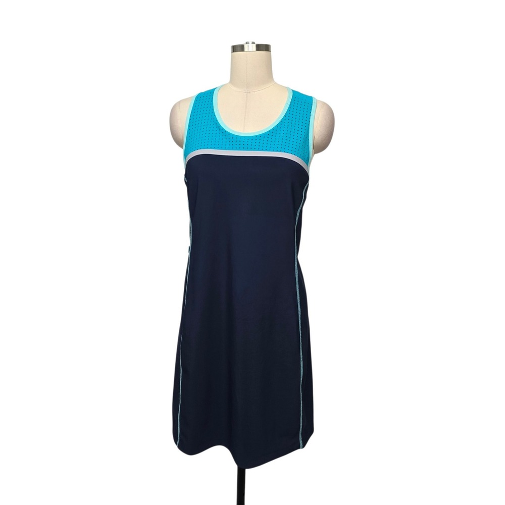 Title Nine Navy Turquoise Colorblock Active Dress Racerback Mesh Women's Medium